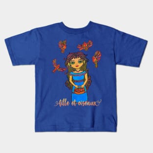 Fille et Oiseaux, Girl and Birds Kids T-Shirt